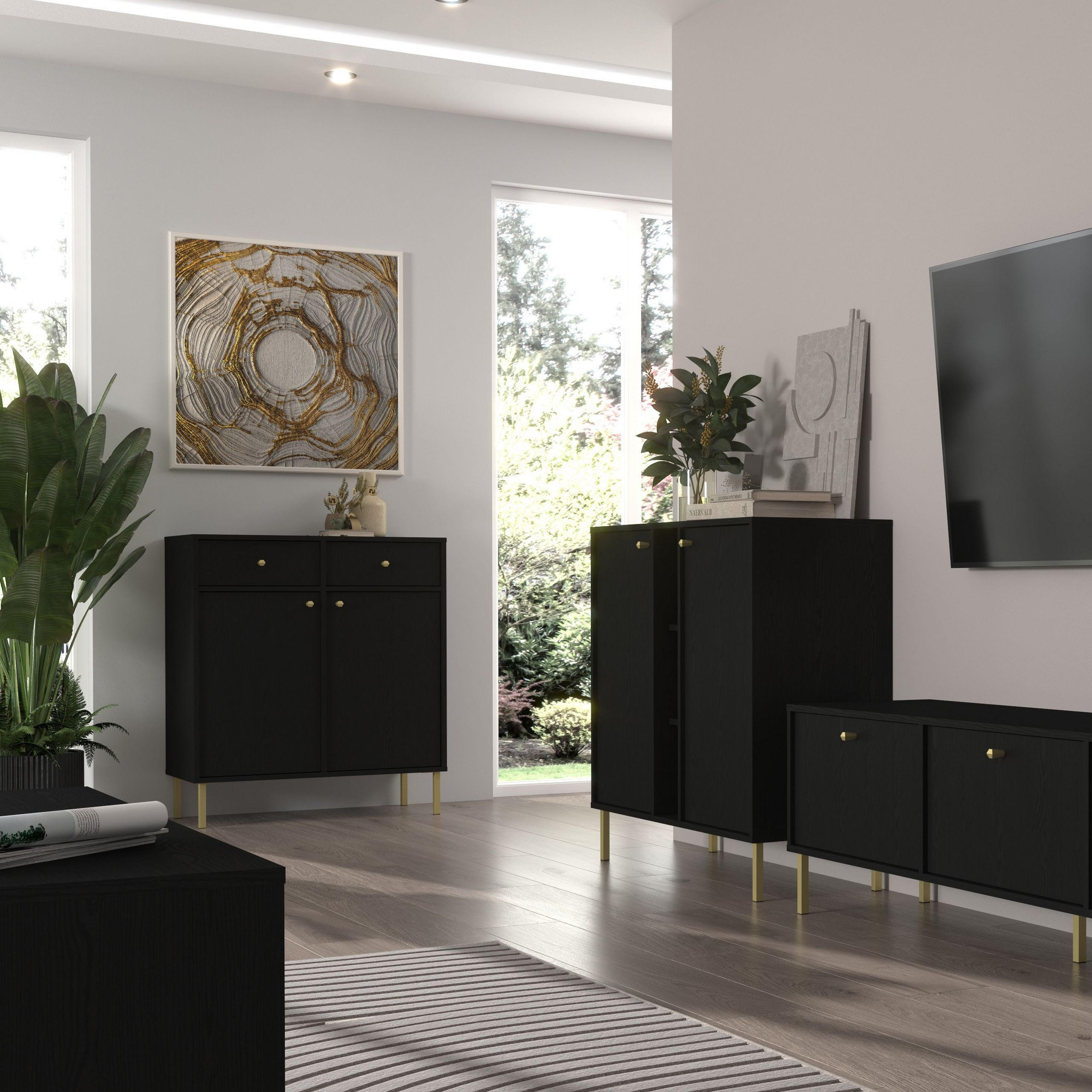 SIDEBOARD TORINO 84/95/41cm mit 2 Schubladen 2 Türen Graphitfarben - Graphitfarben, Holzwerkstoff (84/95/41cm) - MASSENO