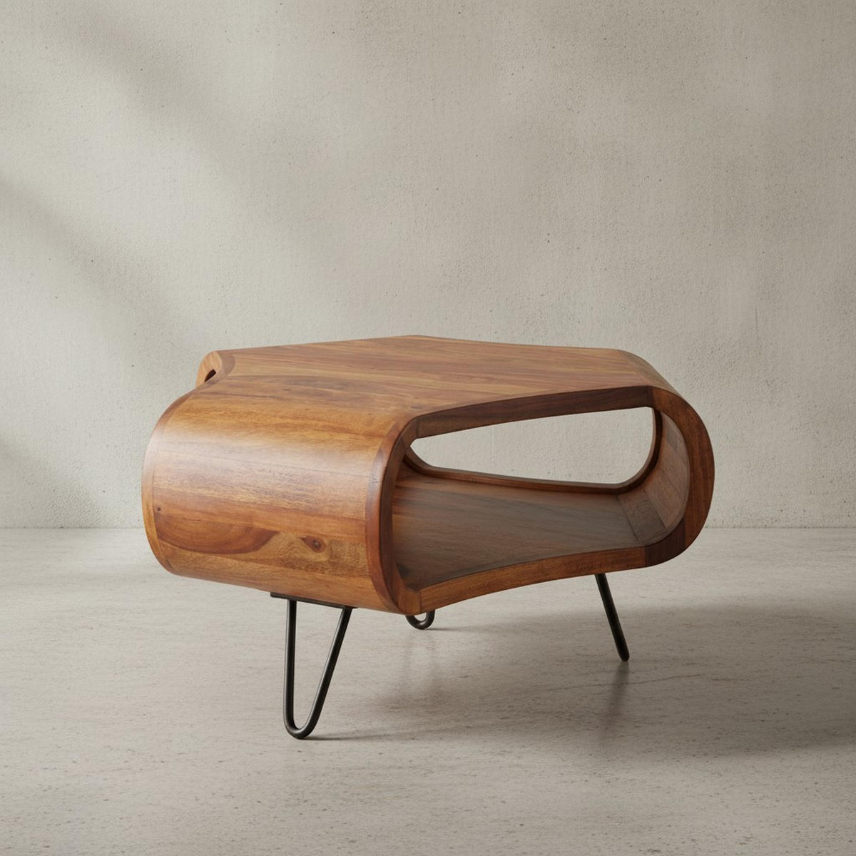 COUCHTISCH Sheesham Holz in Landhaus-Stil mit Stauraum, Maße 55x38x55 cm - Schwarz/Braun, Holz/Metall (55/55/38cm) - KADIMA DESIGN