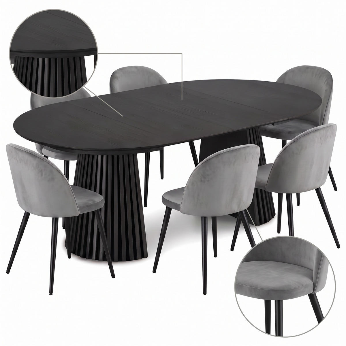 MATGRUPP Tokyo för 6 personer 120 x 120 x 75 cm – svart - Svart/Grå, Trä/Träbaserade material (120/75/120cm) - ebuy24
