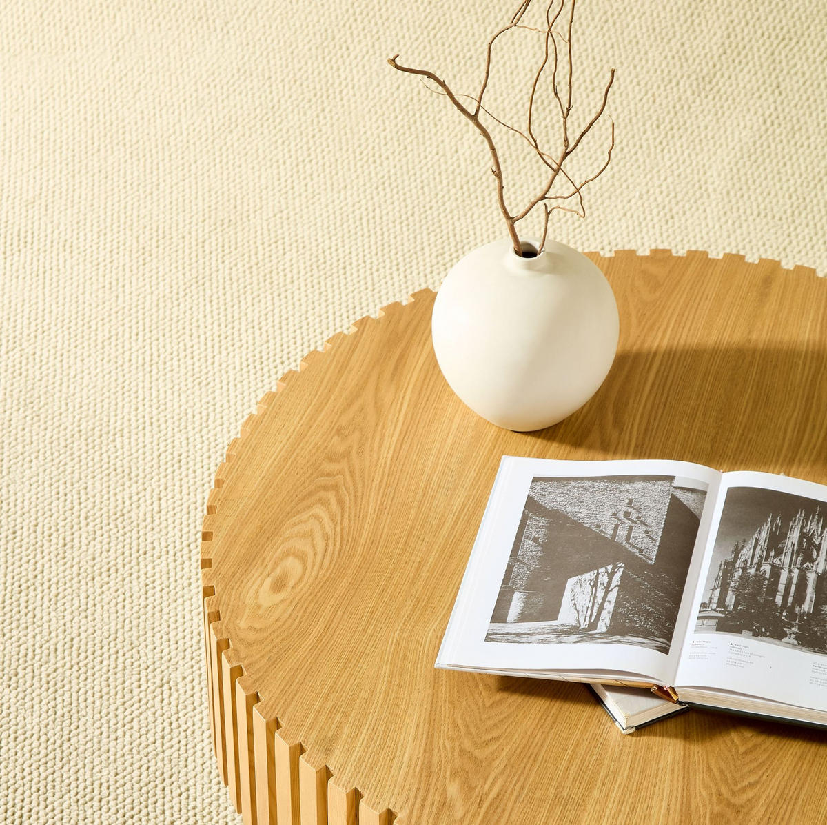 COUCHTISCH rund Höhe 25 cm in Natur mit Massivholzrahmen - Naturfarben, Holzwerkstoff (80/80/35cm) - BEAOK