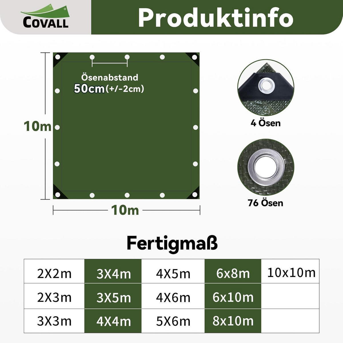 ABDECKPLANE 10 x 10 m Grün 115g/m² Wasserdicht UV-beständig - Grün, Kunststoff (49/39/16cm)