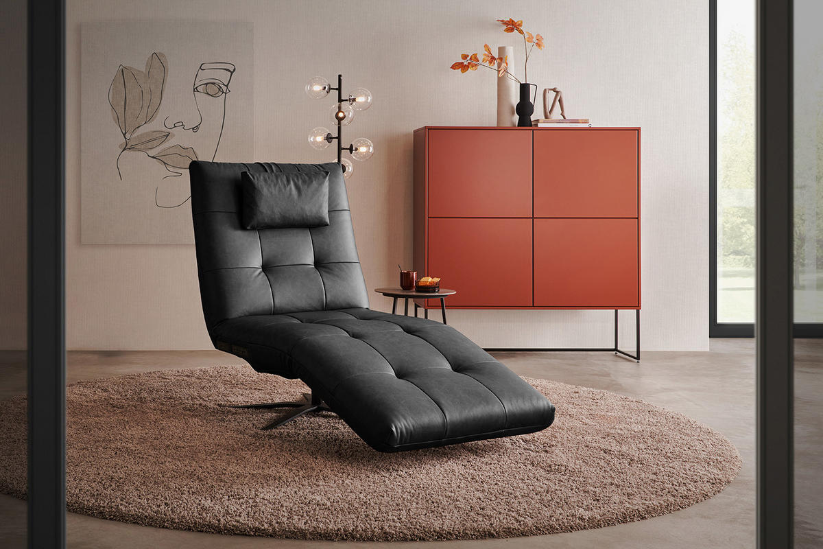 RELAXLIEGE LETICIA Schwarz Leder - Schwarz, Leder/Metall (82/115/156cm) - KAWOLA