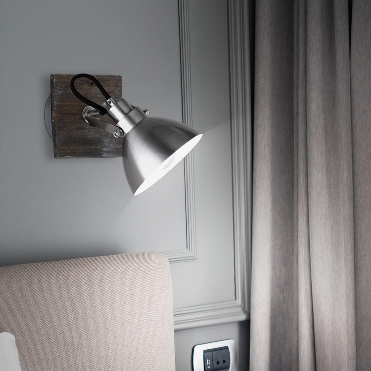 WANDLEUCHTE TIMBER Silber matt - Silberfarben, Holz (15/21.5/12.5cm)