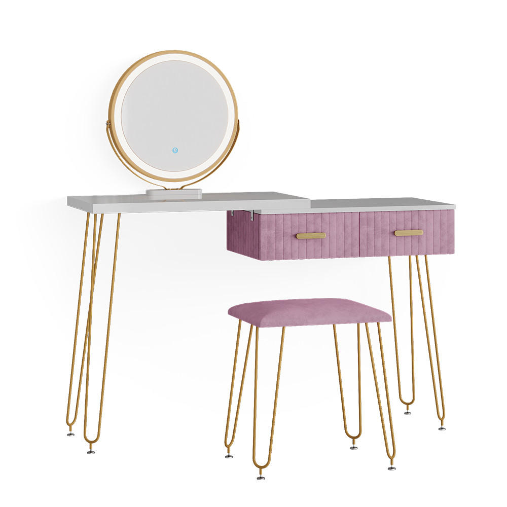SCHMINKTISCH Zoey Rosa 120 cm mit LED Beleuchtung und Hocker - Pink, Holzwerkstoff (120/76/37cm) - Vicco