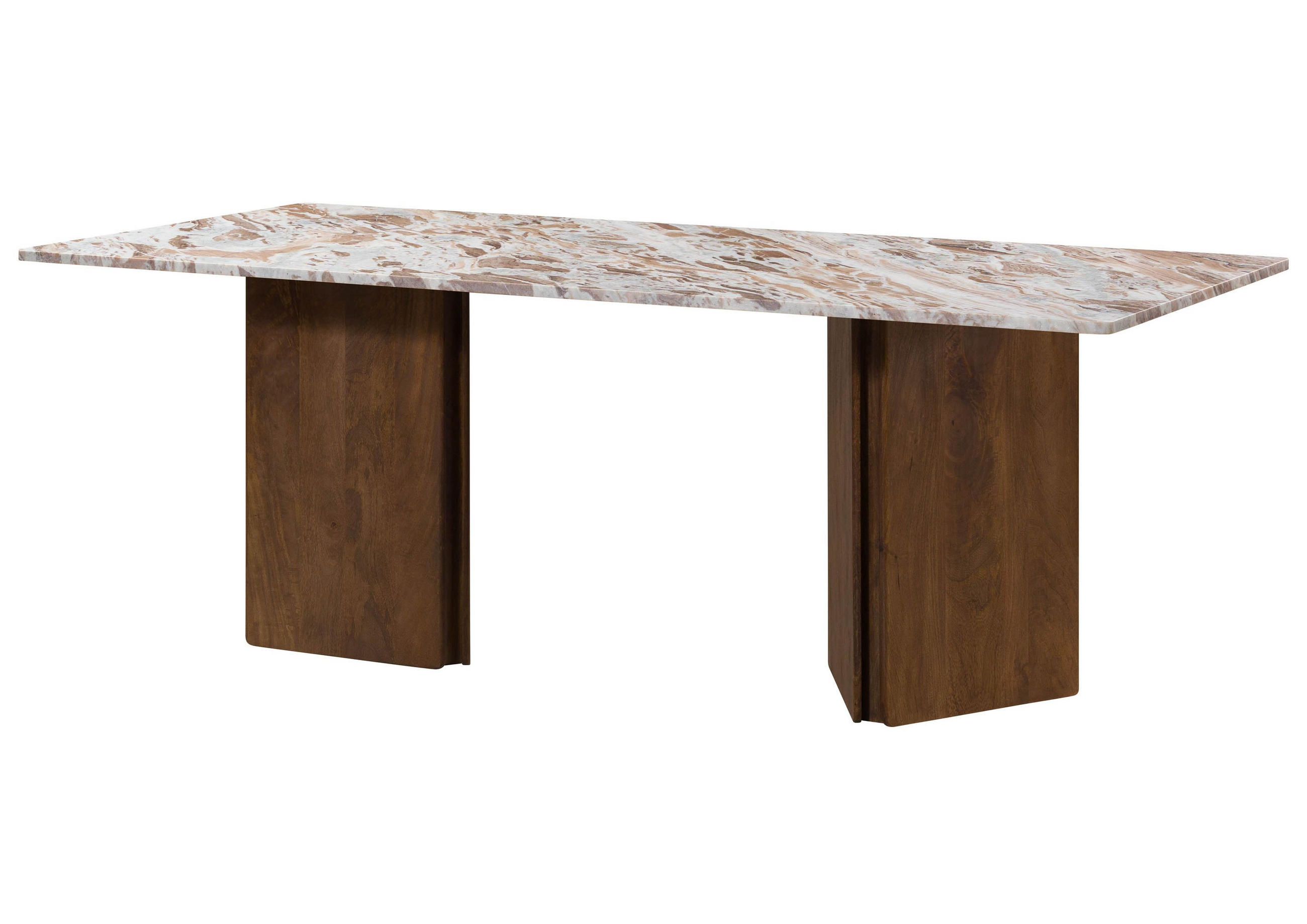 ESSTISCH Mango 220x100x76 braun lackiert / Marmor beige LUGANO #207 - Braun, Holz (220/100/76cm) - Massivmoebel24