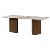 ESSTISCH Mango 220x100x76 braun lackiert / Marmor beige LUGANO #207 - Braun, Holz (220/100/76cm) - Massivmoebel24