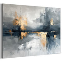 METALLBILD Kunst - Grau - Gold - Abstrakt 60x40 cm - Dunkelgrau, Metall (60/40cm) - MuchoWow