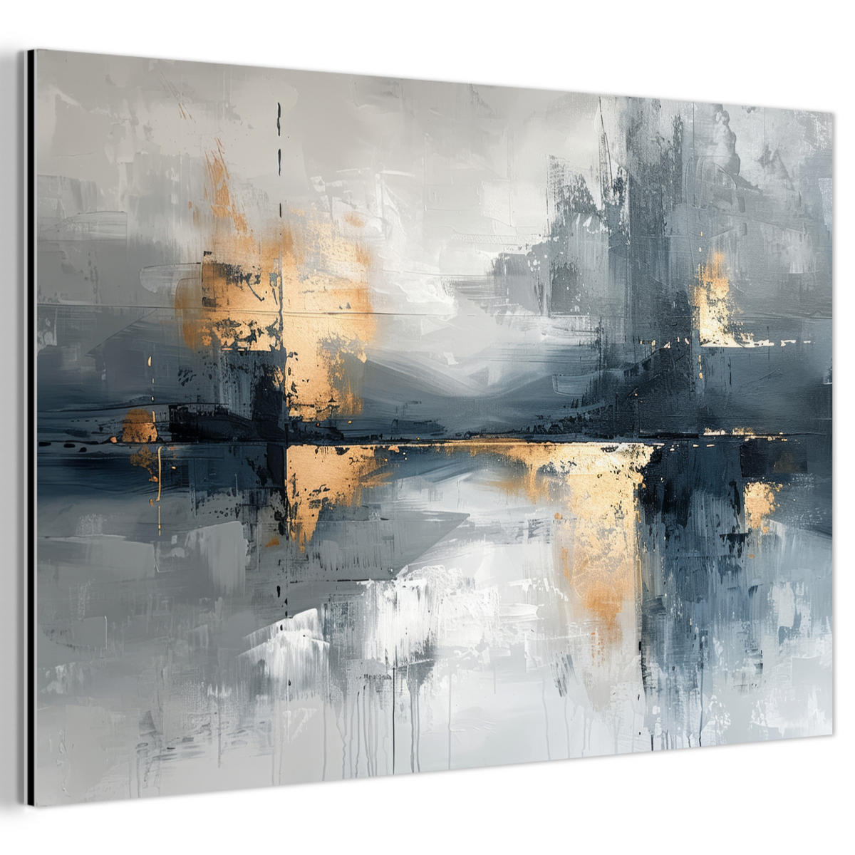 METALLBILD Kunst - Grau - Gold - Abstrakt 60x40 cm - Dunkelgrau, Metall (60/40cm) - MuchoWow
