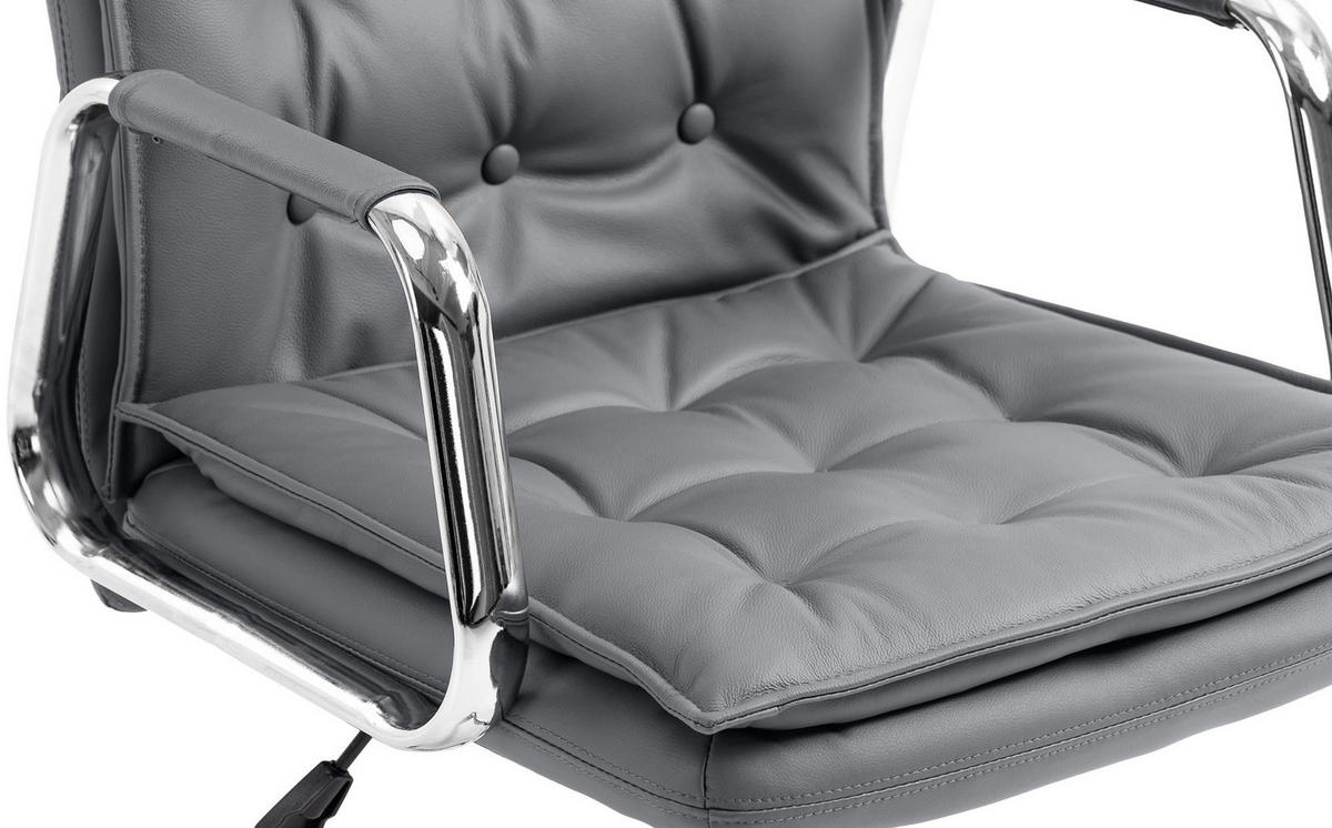 CHEFSESSEL Echtleder grau - Chromfarben/Grau, Leder/Metall (60/111/65cm) - CLP