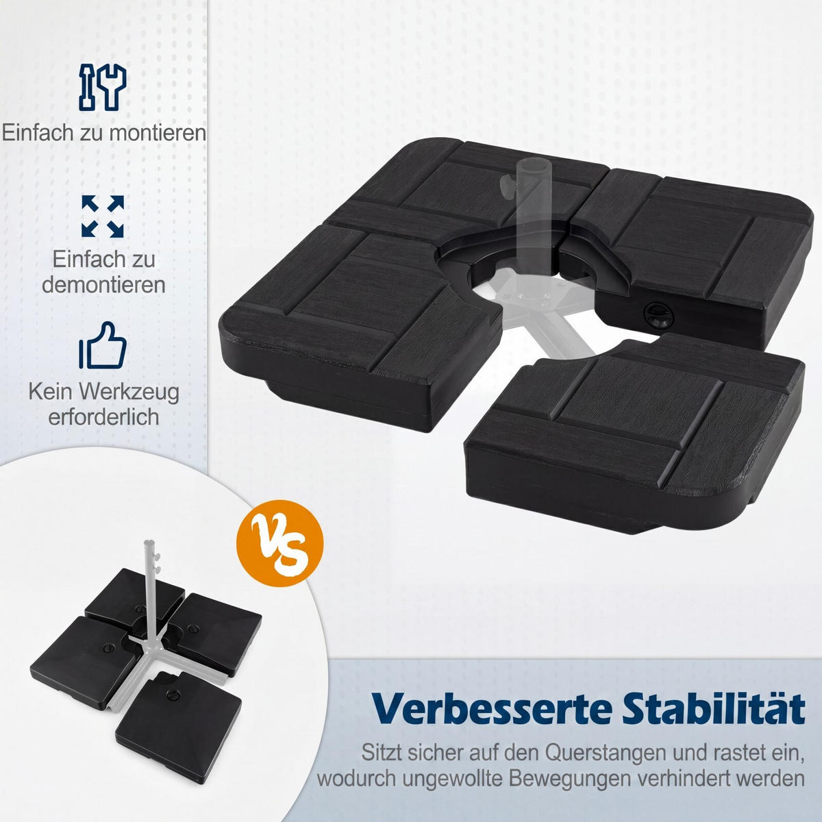 PARASOLLFOT 48L svart - Svart, Plast (80/80cm) - COSTWAY