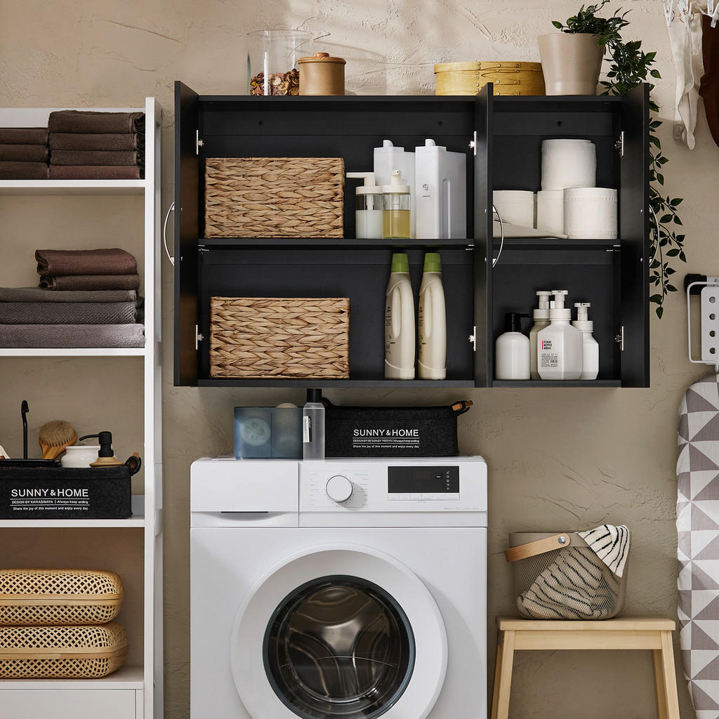 Thumbnail - SoBuy Hängeschrank, Schwarz, Holzwerkstoff, 90x60x30 cm, Badezimmer, Badezimmerschränke, Hängeschränke