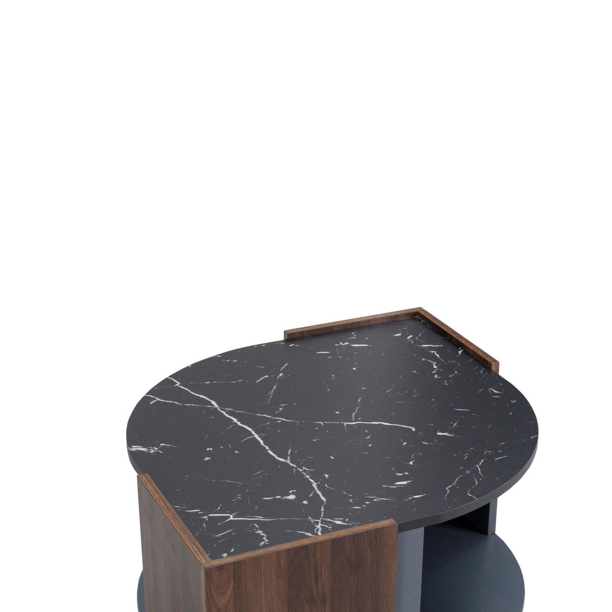 COUCHTISCH 96,5/63 cm mit Ablagefach in Marmoroptik und Walnussdekor - Schwarz, Holzwerkstoff (96.5/63/40cm) - BEAOK
