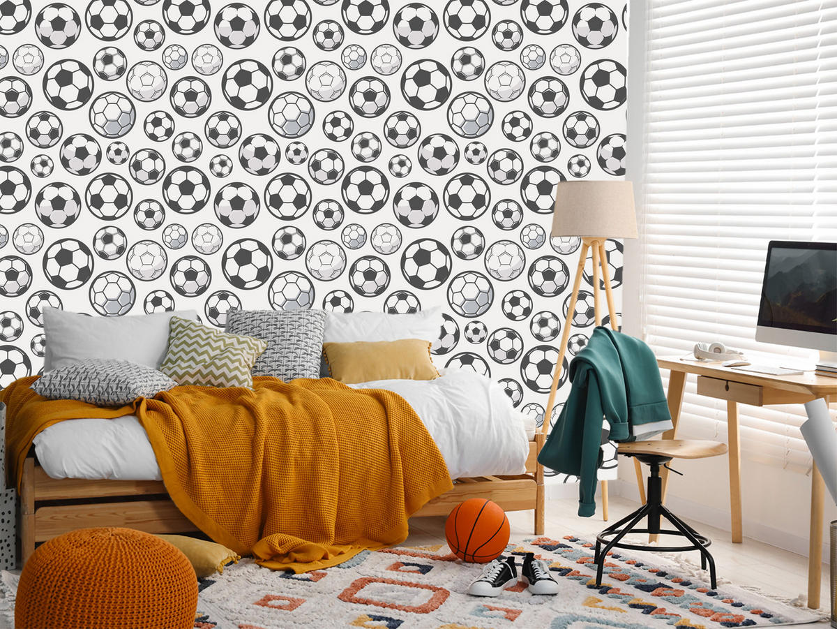VLIESTAPETE Fußball-Skizzen – Schwarz, Weiß – 50x1000 cm - Schwarz/Weiß, Papier (50/1000cm) - Muralo