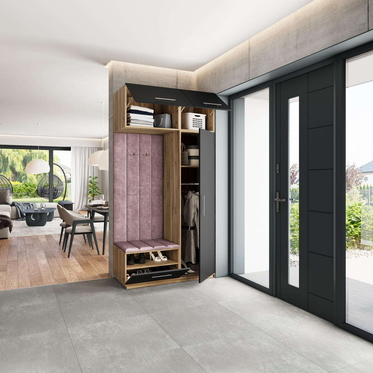 GARDEROBENSCHRANK REMA 120/240/60 cm Modern Garderobe-Set Eiche Wotan - Eiche Wotan/Lila, Holzwerkstoff (120/240/60cm) - MASSENO