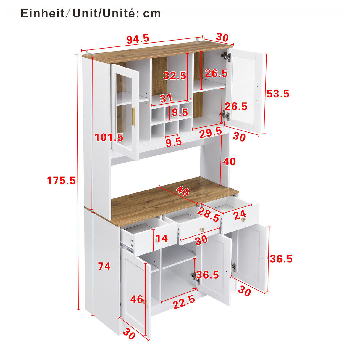 HIGHBOARD 94,5/175,5/30 cm Weiß aus MDF mit Soft-Clamp-Scharnieren - Weiß, Holzwerkstoff (30/175.5/94.5cm) - OKMYHOME