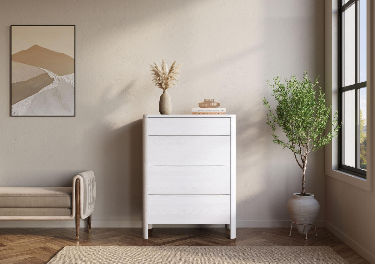 HOLZKOMMODE Modena Low 80, Weiß - Weiß, Holz/Buchenholz (80.4/106.3/45cm) - Visby