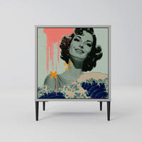 SIDEBOARD KANAGAWA BEAUTY, Grau, 57,5x42x72,5 cm, Schwarze Metallfüße - Multicolor/Schwarz, Holzwerkstoff/Metall (57.5/72.5/42cm) - SpaceRebels