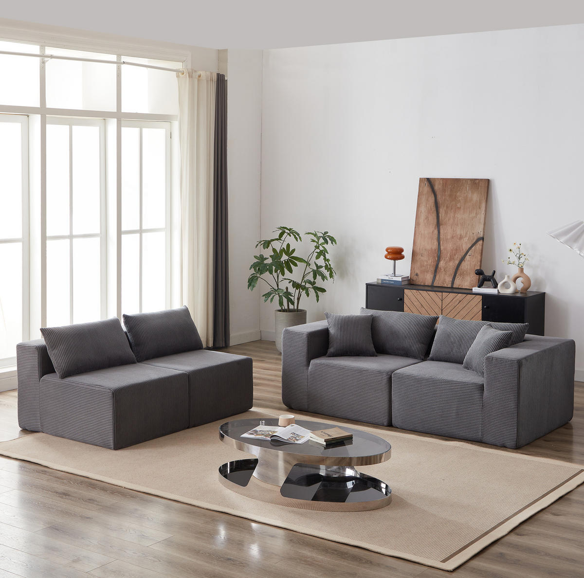 SOFA L-Form modular Cord Grey - Grau, Kunststoff (167/264cm) - Meubliv
