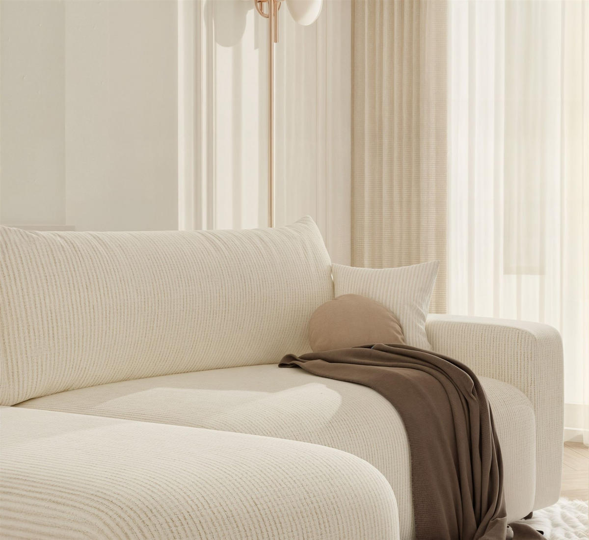 ECKSOFA Luna Mit Schlaffunktion - Creme, Holzwerkstoff/Textil (248/145cm) - Fun Möbel