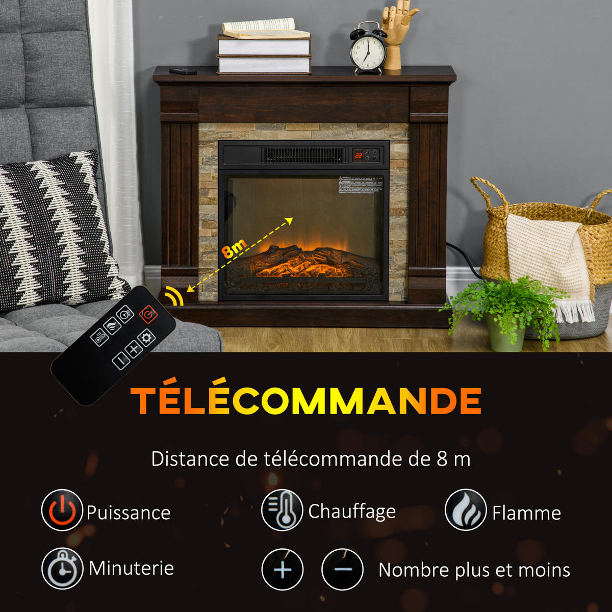 ELEKTROKAMIN DE-17056 1800 W mit 3D-Flamme & Regal Braun - Braun, Metall (80/67.8/21.6cm) - ComfortXL