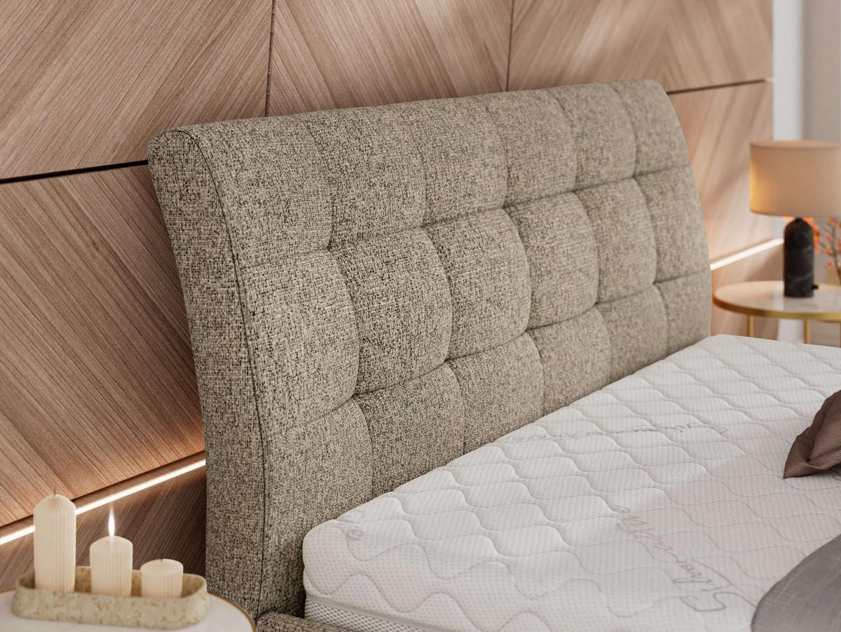 POLSTERBETT GALA CLASSIC 180/200 - Dunkelbeige Strukture - Pocket-Matratze - Taupe, Textil (180/200cm) - MKS