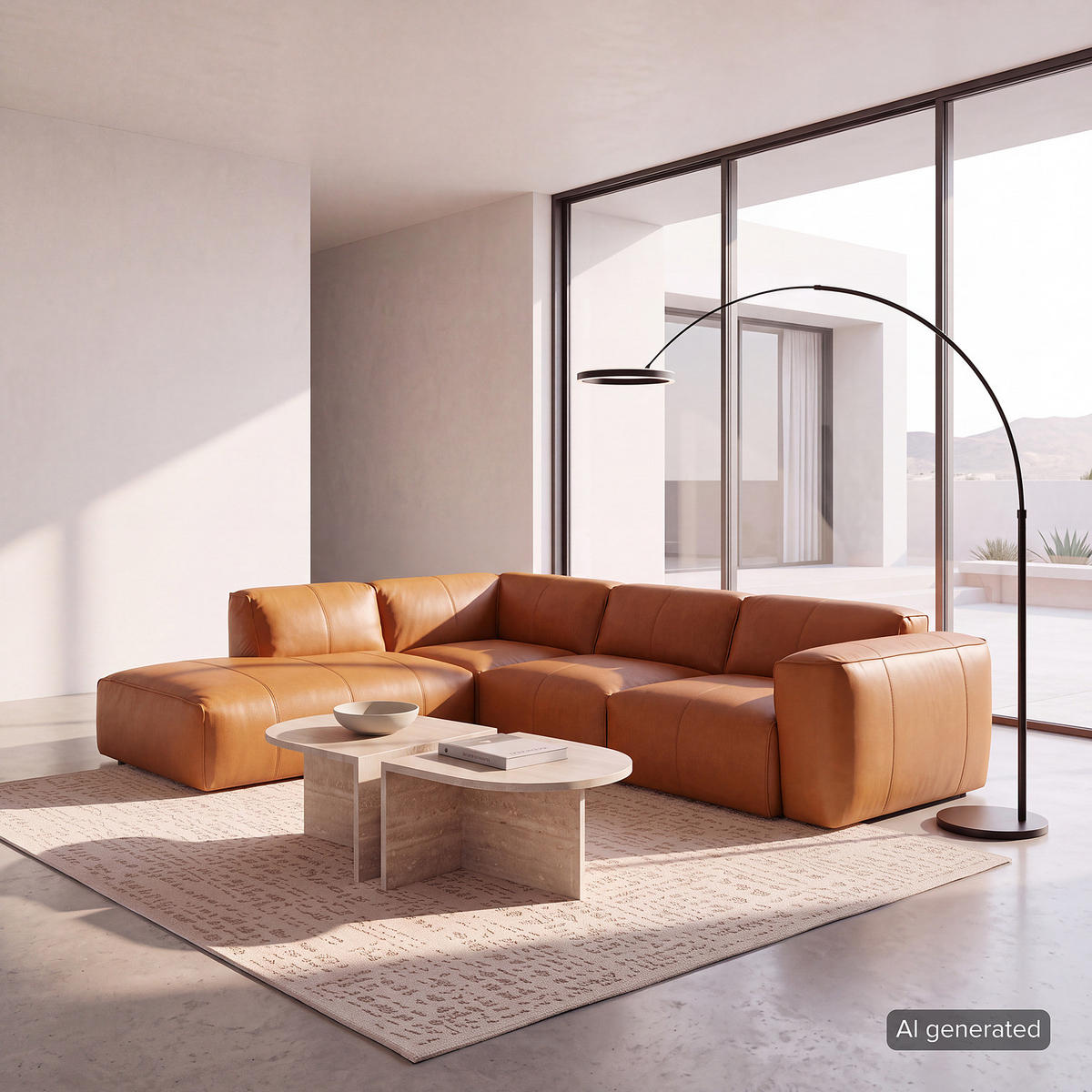 3-SITZER ECKSOFA mit Recamiere - Cognac/Schwarz, Leder/Kunststoff (295/231cm) - home24