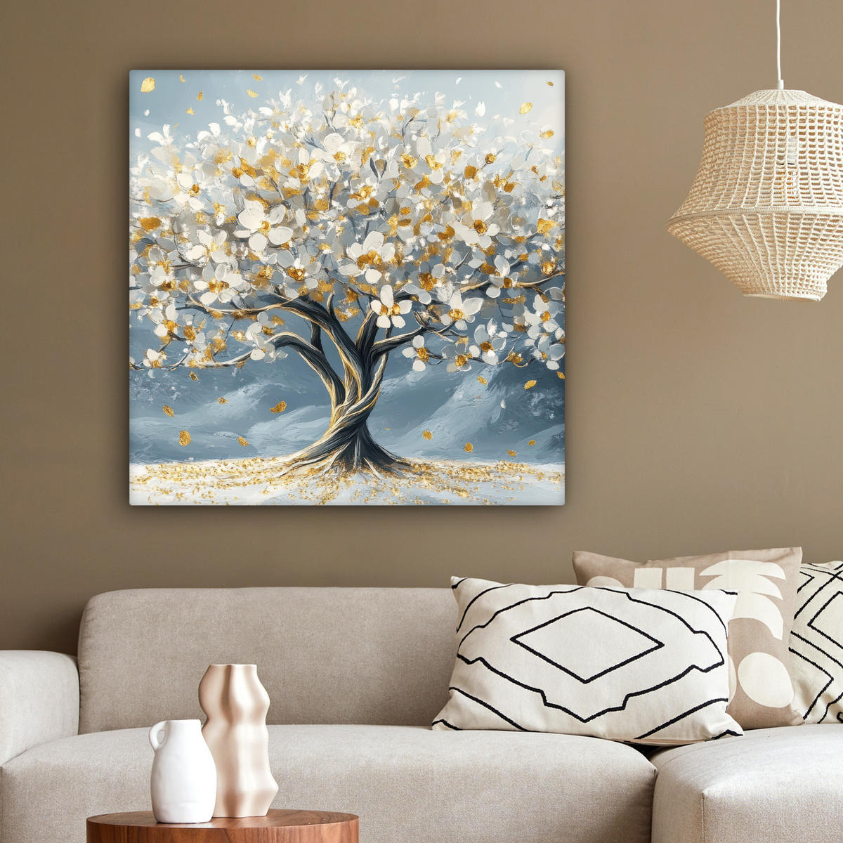 LEINWANDBILD Baum - Winter - Baum des Lebens - Modern - Gold 90x90 cm - Goldfarben, Textil (90/90cm) - MuchoWow