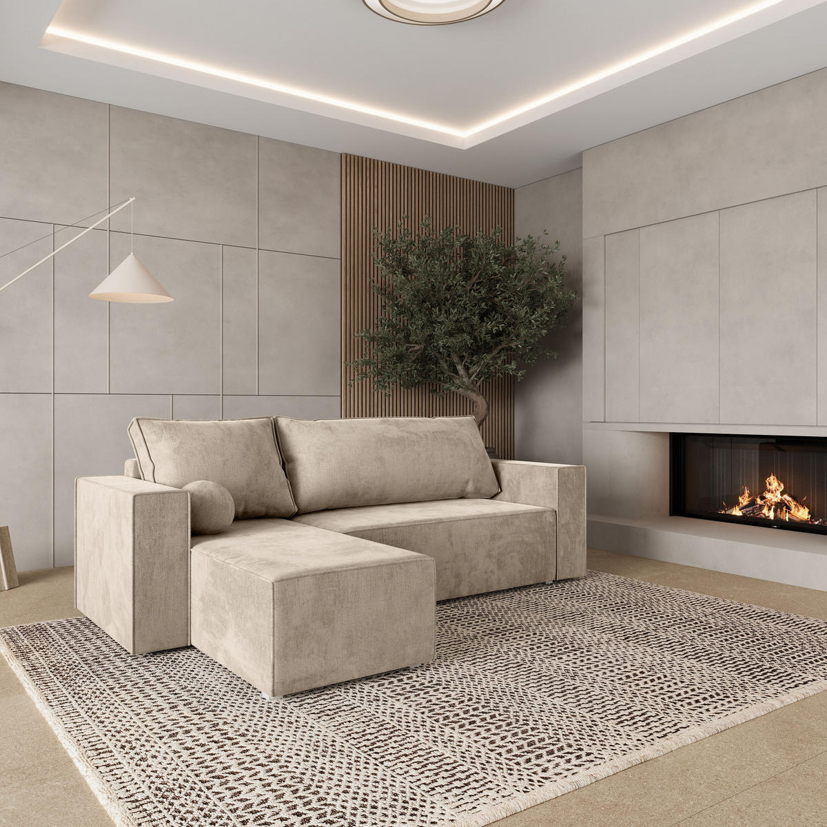 ROHOVÁ SEDAČKA RAVELO krémová - šedá/krémová, dřevo/textil (240/140cm) - MASSENO