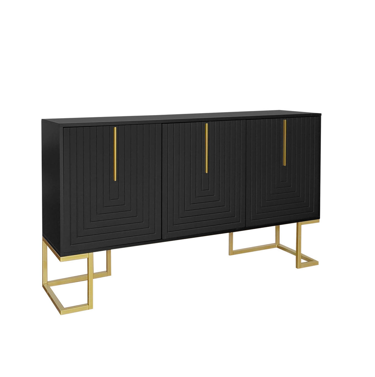 SIDEBOARD 3-türig aus MDF mit U-förmiger Frontstruktur und verstellbaren Einlegeböden Schwarz - Schwarz, Holzwerkstoff (138/80.5/40cm) - Modenvie