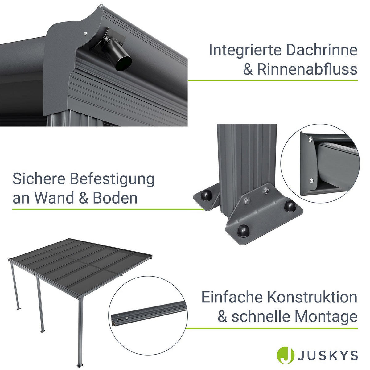 TERRASSENDACH Borneo Aluminium 4x3m dunkelgrau - Dunkelgrau, Metall (435/278/303cm) - Juskys