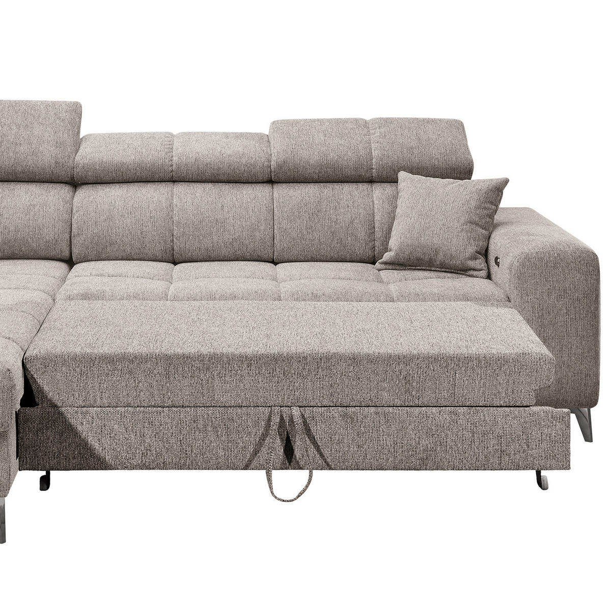 ECKSOFA mit Schlaffunktion - Webstoff - Taupe/Schwarz, Kunststoff/Textil (282/198cm) - home24
