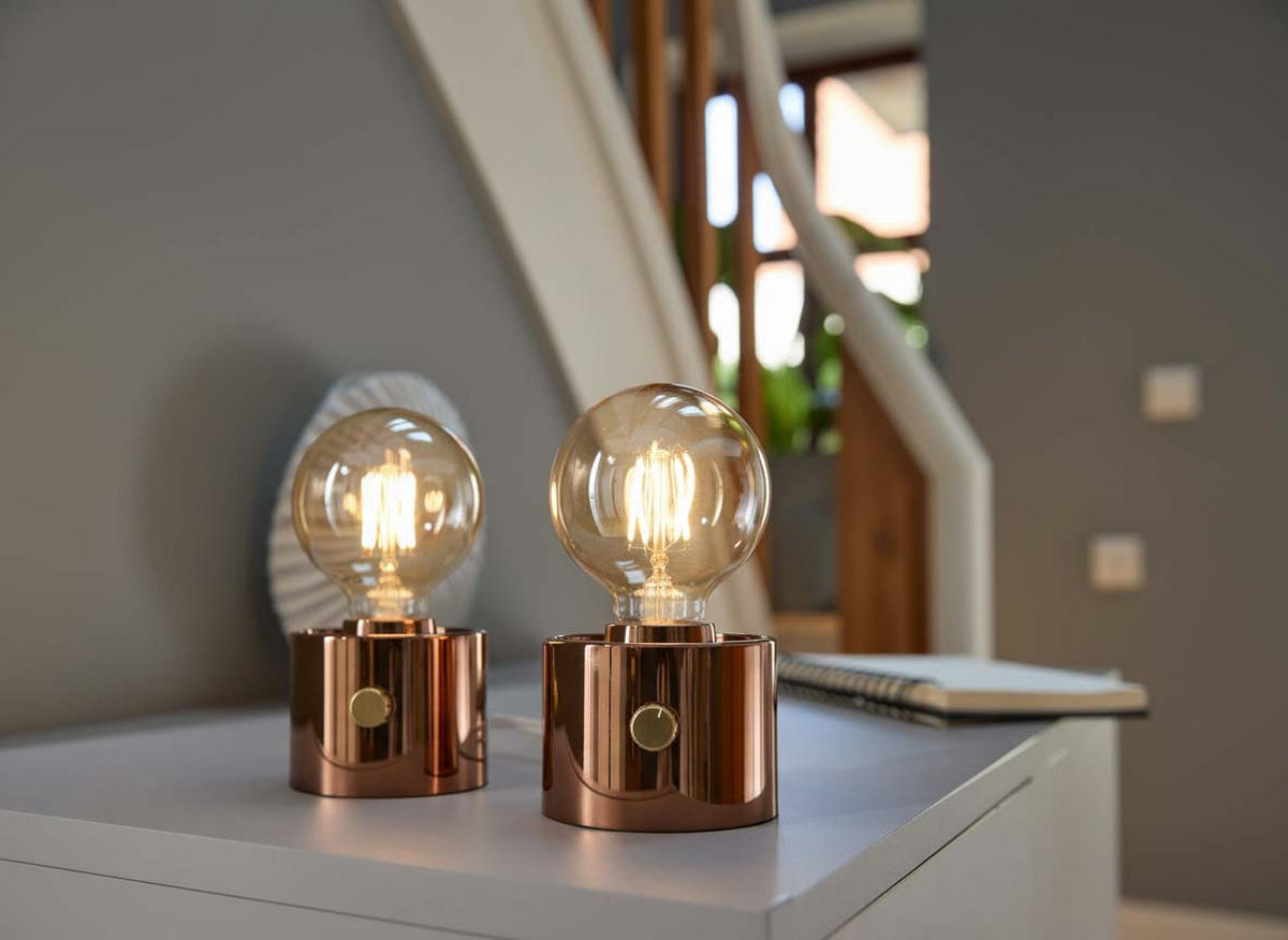 LED-TISCHLAMPE Vintage Edison dimmbar 10x9x16cm 2er-Set Bronze - Bronzefarben, Kunststoff (10/8.7/16cm) - Northpoint