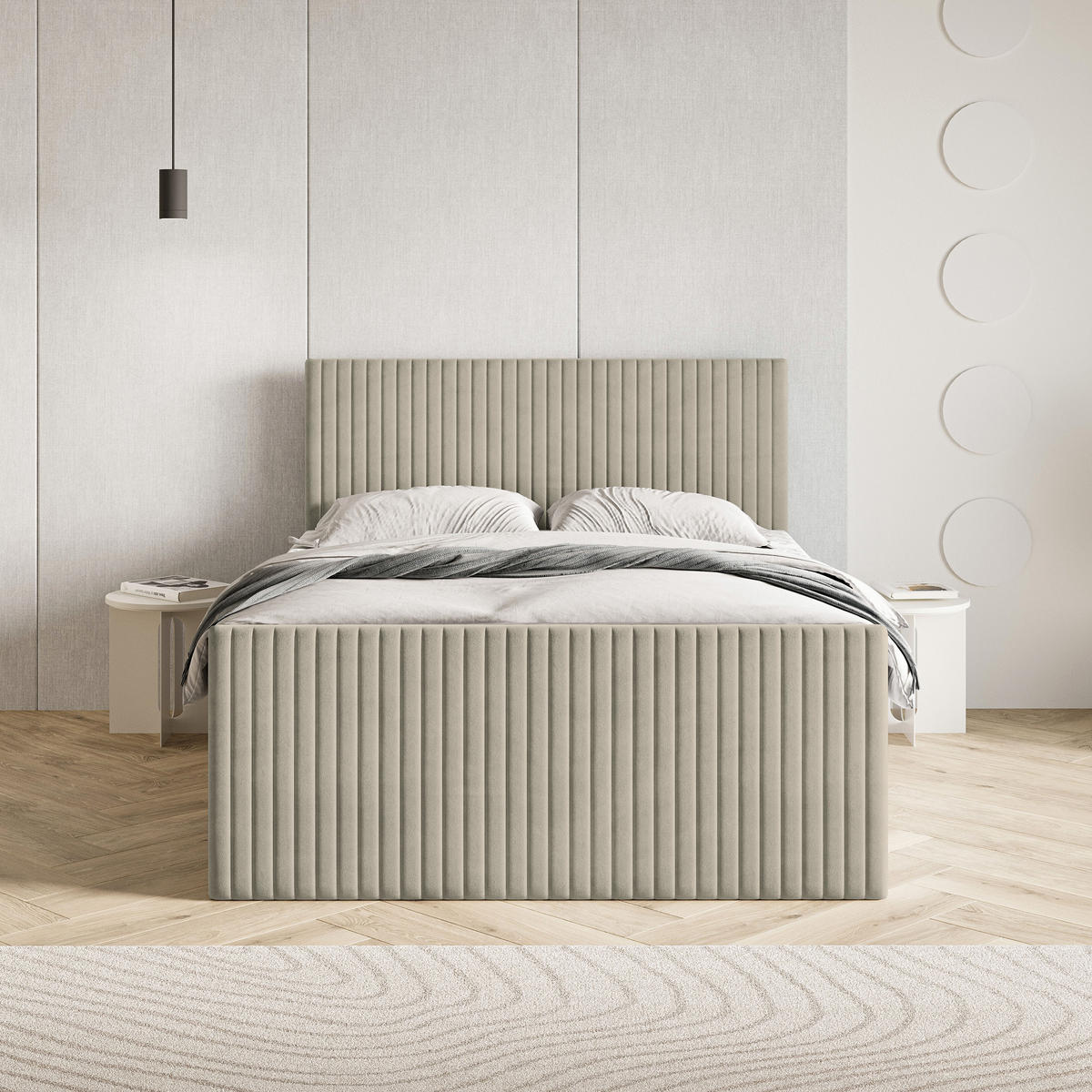 BOXBETT TERVAN 160x200 cm mit Matratze und Topper - Beige - Beige, Holz (160/200cm) - MASSENO