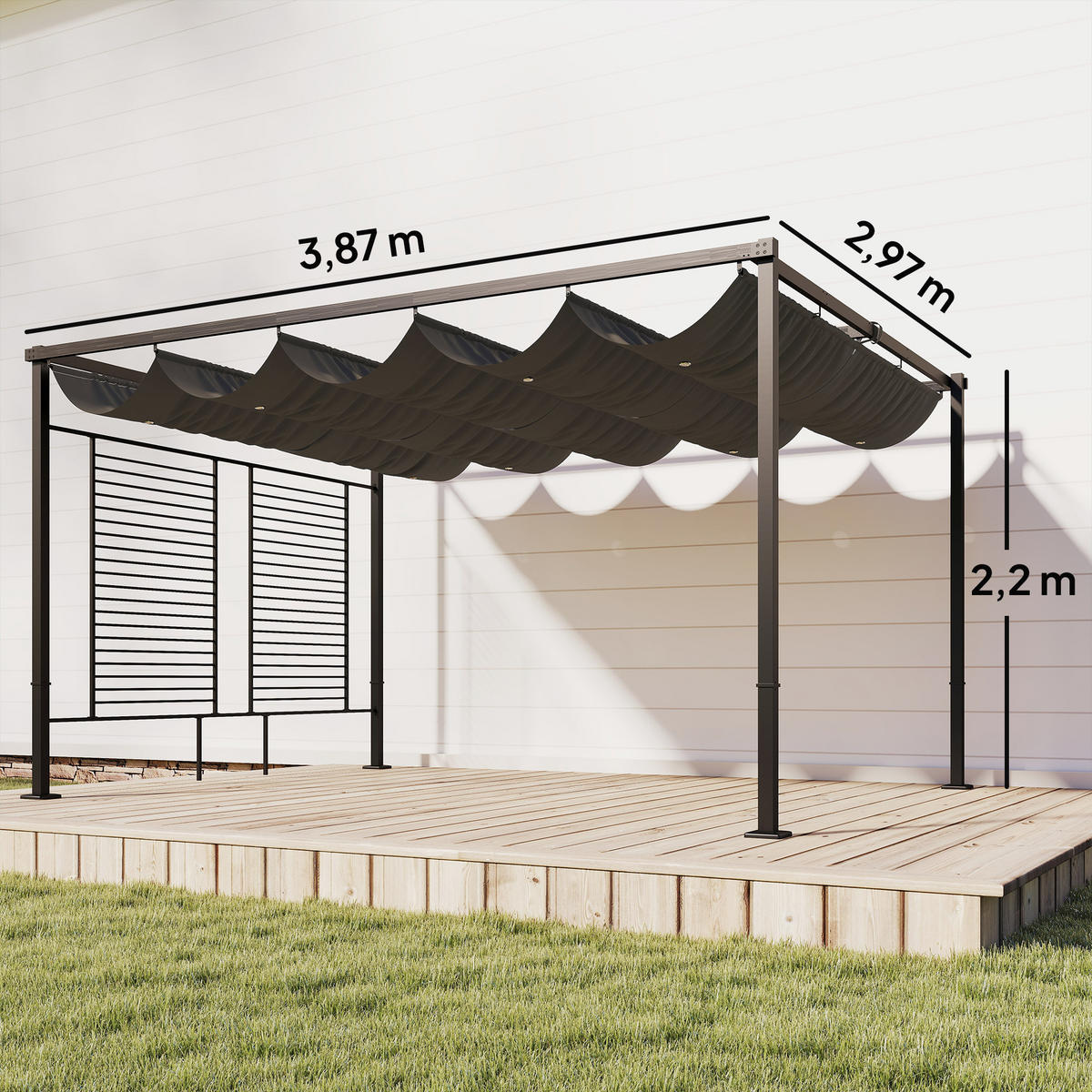PERGOLA Stahl Polyester Dunkelgrau - Dunkelgrau/Schwarz, Textil/Metall (297/220/387cm) - Outsunny