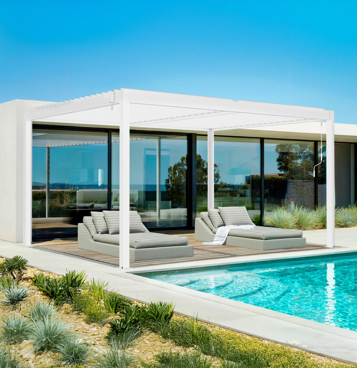 PERGOLA BIOKLIMATISCHE SELBSTTRAGENDE Piana weißem 4m x 3m - Weiß, Metall (304/218/304cm) - Cazeboo