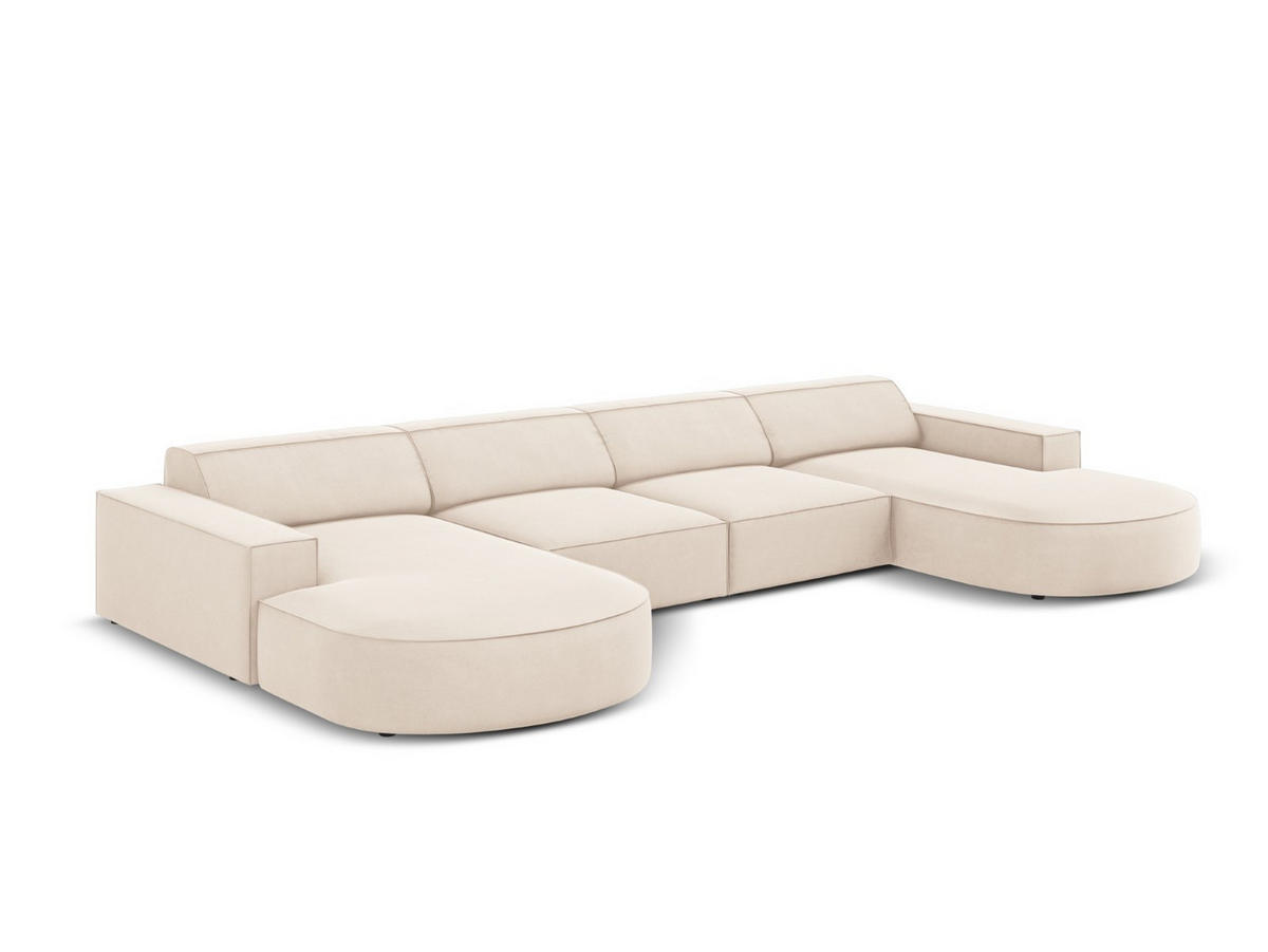 PANORAMASOFA Jodie aus Samt leichtes beige 6 Sitzplätze - Beige, Textil (166/70/364cm) - Micadoni