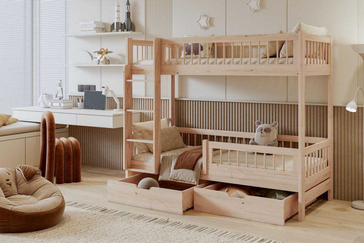 ETAGENBETT COLLIN 90/200 cm in Kiefer mit Schubladen links - Kieferfarben, Holz (90/200cm) - Deine Möbel 24