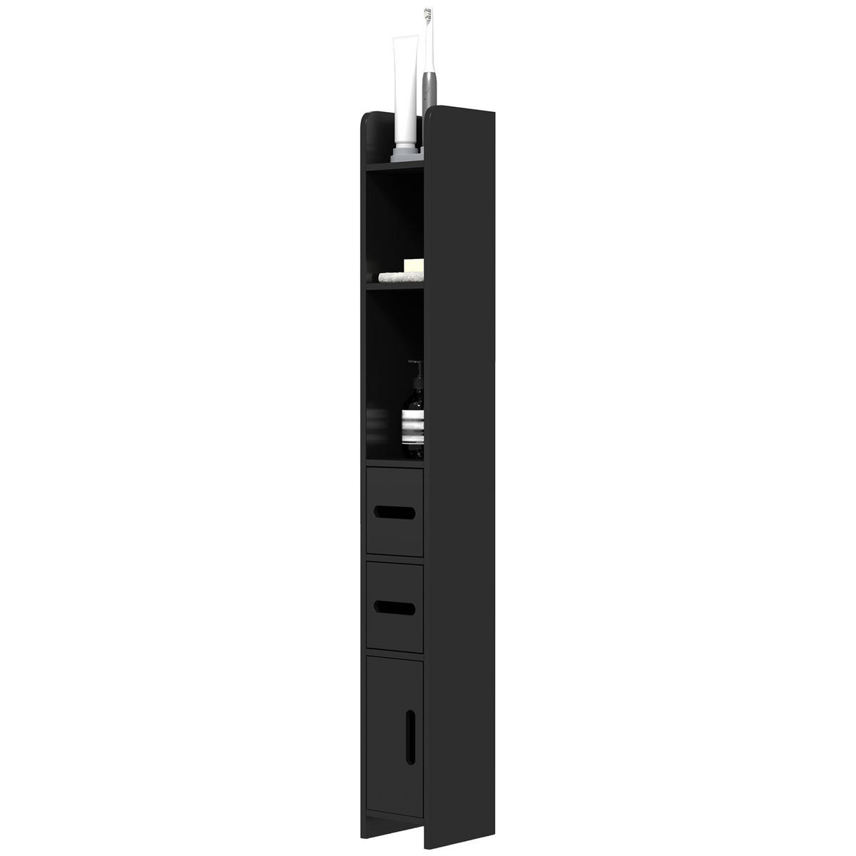 HOCHSCHRANK DE-12513 3 offene Fächer & 3 Schränke 15/17/120 cm Schwarz - Schwarz, Holzwerkstoff (17/120/15cm) - ComfortXL