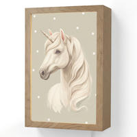 NÁSTĚNNÁ LAMPA Jednorožec - bílý - tečky 20x30 cm - šedohnědá, kompozitní dřevo (20/30/8cm) - OnlyWow