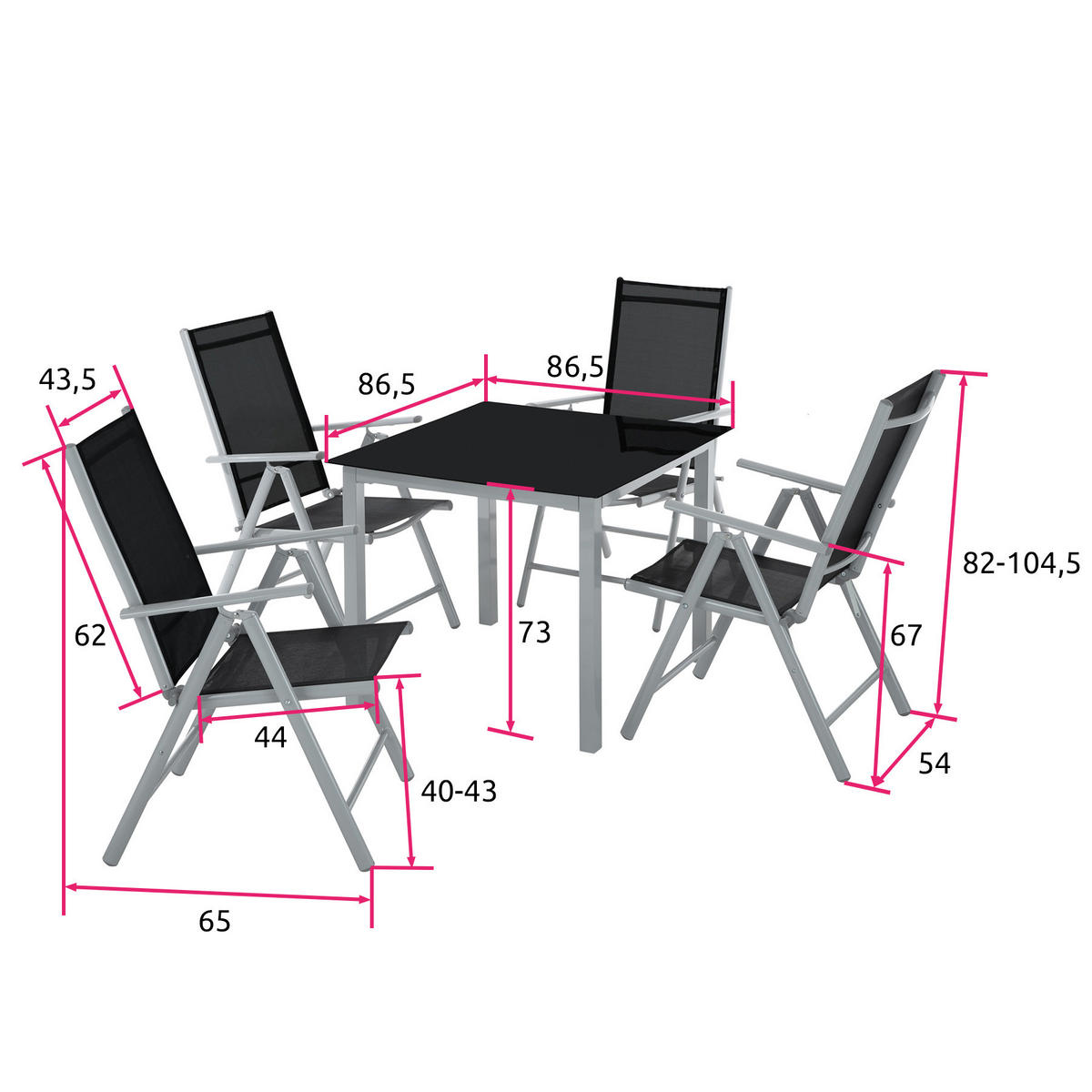SITZGRUPPE Stabia,Tisch mit Sicherheitsglasplatte und Ausgleichsschrauben,silber - Silberfarben, Naturmaterialien/Kunststoff - tectake