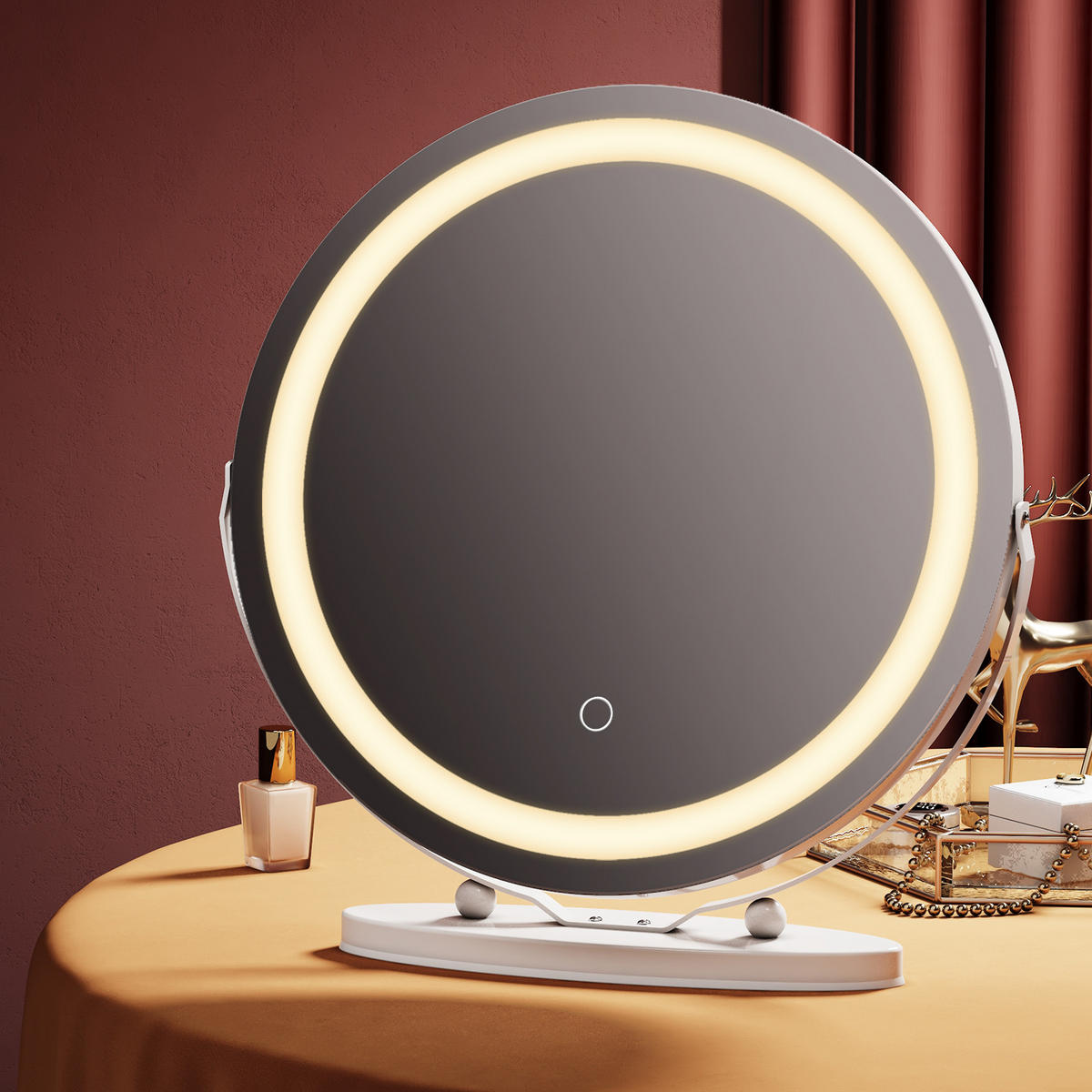 KOSMETIKSPIEGEL mit Beleuchtung 52/49,8/11,1 cm - Weiß, Glas (50/52/11cm) - EMKE