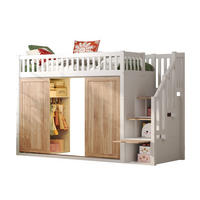 HOCHBETT 90/200 cm mit Kleiderschrank, Treppenschrank und App-gesteuerter LED-Lichtleiste, Weiß/Eichefarben - Weiß, Holzwerkstoff (90/200cm) - Redom
