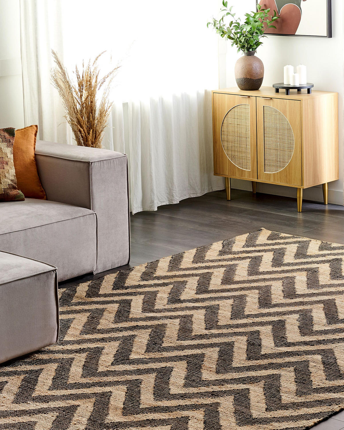 TEPPICH geflochten Beige 200/300 cm Dedepinari - Beige/Schwarz, Naturmaterialen (200/300cm) - Beliani