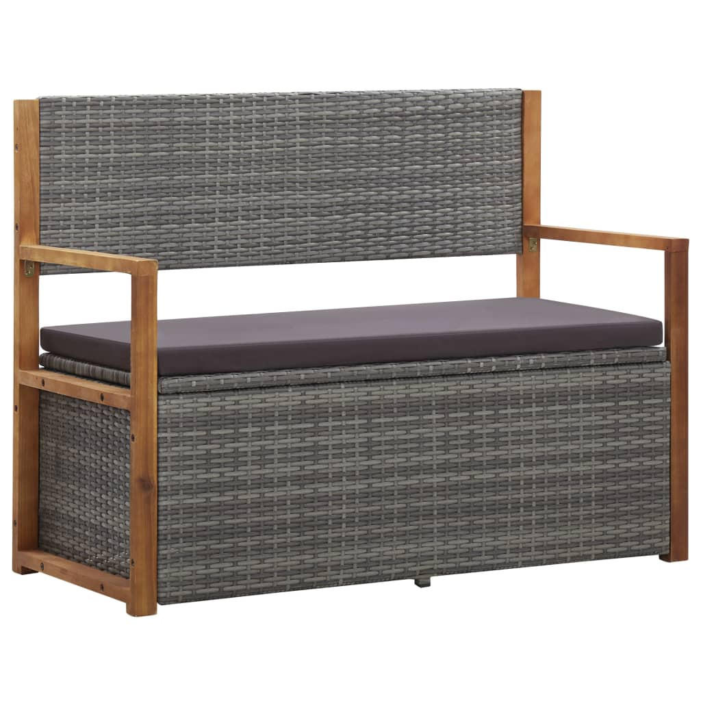 BANK Mit Stauraum 115 Cm Poly Rattan Massivholz Akazie Grau - Grau, Kunststoff (115/85/50cm) - vidaXL
