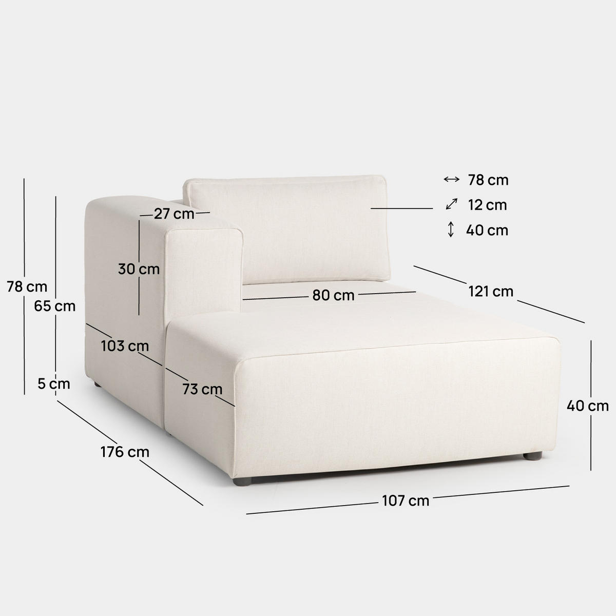 SOFA MODULARES Owen Beige 107 cm x 78 cm - Beige, Textil (107/78/176cm) - Klast Home
