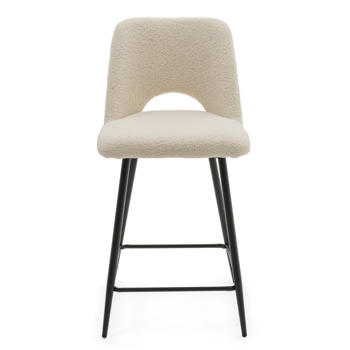 BARHOCKER ORO gepolsterter mit Steppung - hellbeige - Boucle - Ecru/Schwarz, Textil/Metall (48/94/55cm) - NEW HOME