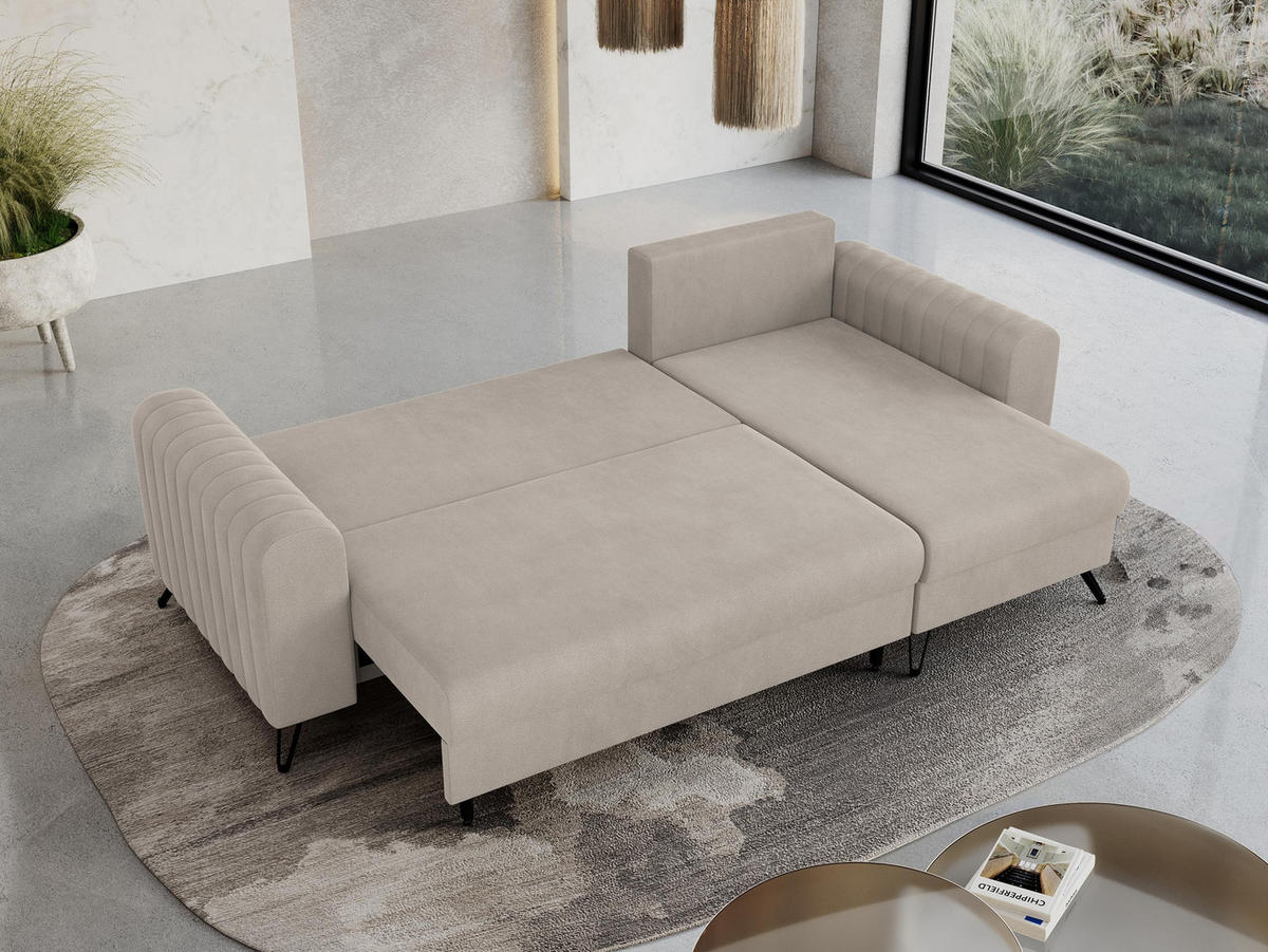 ECKSOFA Axel Samt Ecru - Ecru/Schwarz, Textil/Metall (242/140cm) - MKS