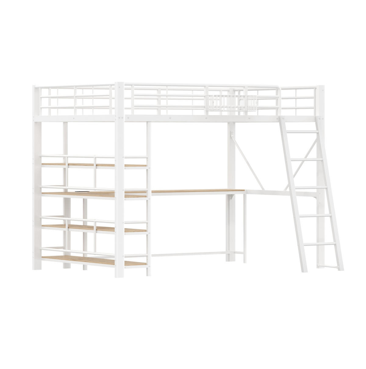 HOCHBETT 140x200 cm in Weiß mit Schreibtisch, LED-Beleuchtung und Stauraum - Weiß, Holzwerkstoff (140/200cm) - IVMEU