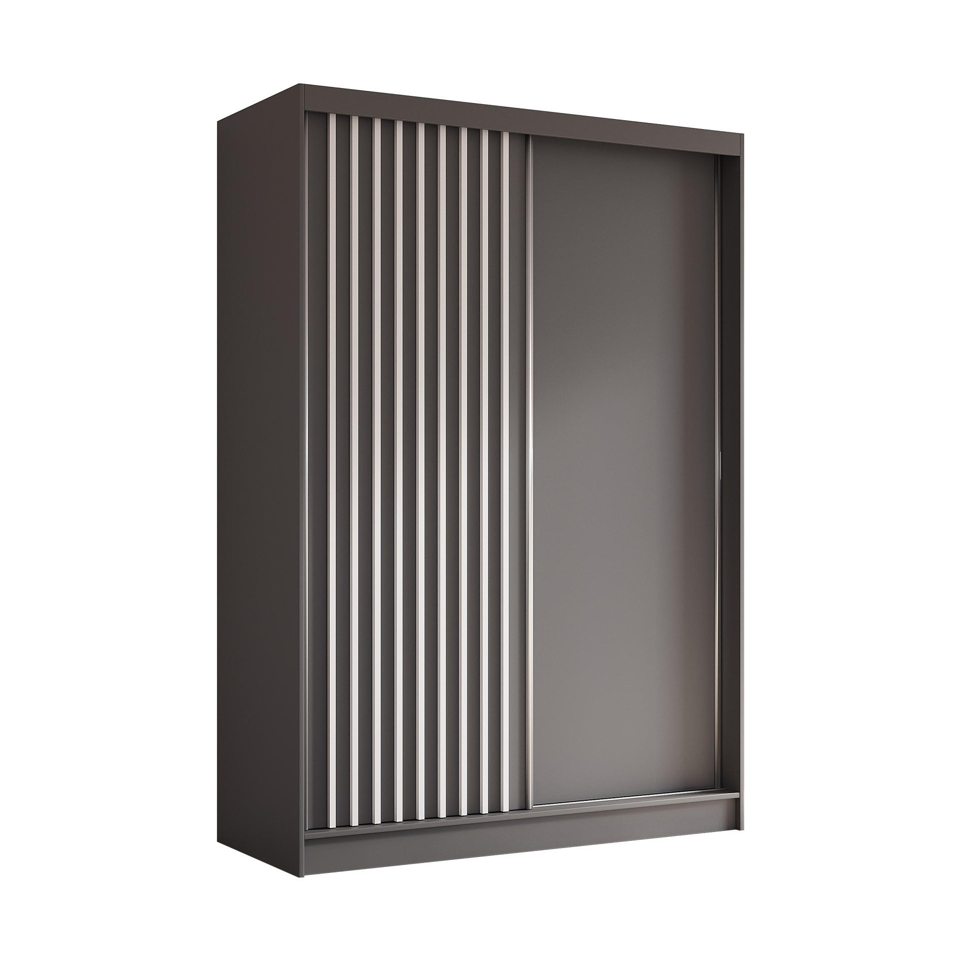 SCHWEBETÜRENSCHRANK Erika 150 cm mit Lamellen ohne Spiegel 2-türig, grau, grau, Lamelle weiß - Weiß/Grau, Kunststoff (150/216/51cm) - Margaret Hadas24