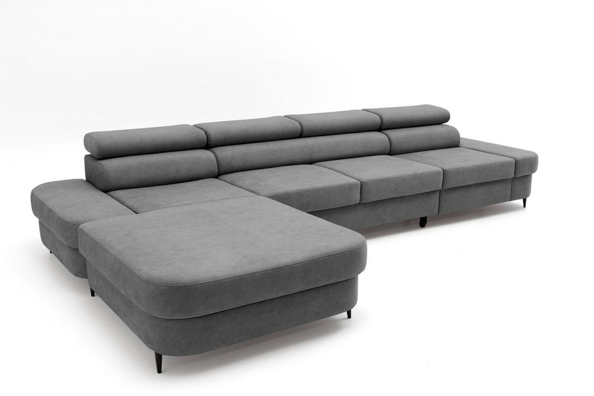 ECKSOFA JAZZ MAXI Links mit Schlaffunktion 125x195 Velours Dunkelgrau - Dunkelgrau/Schwarz, Holz/Textil (350/203cm) - Muffo